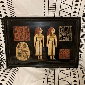 Vintage Curoc 12 x 18 Serving Tray Ancient Egypt Hieroglyphics Inlay Platter